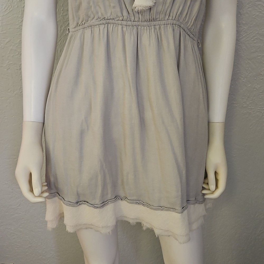 Vtg KLD Gray Ruffle Shabby Chic Distressed Sleeveless Mini Dress - Picture 5 of 8